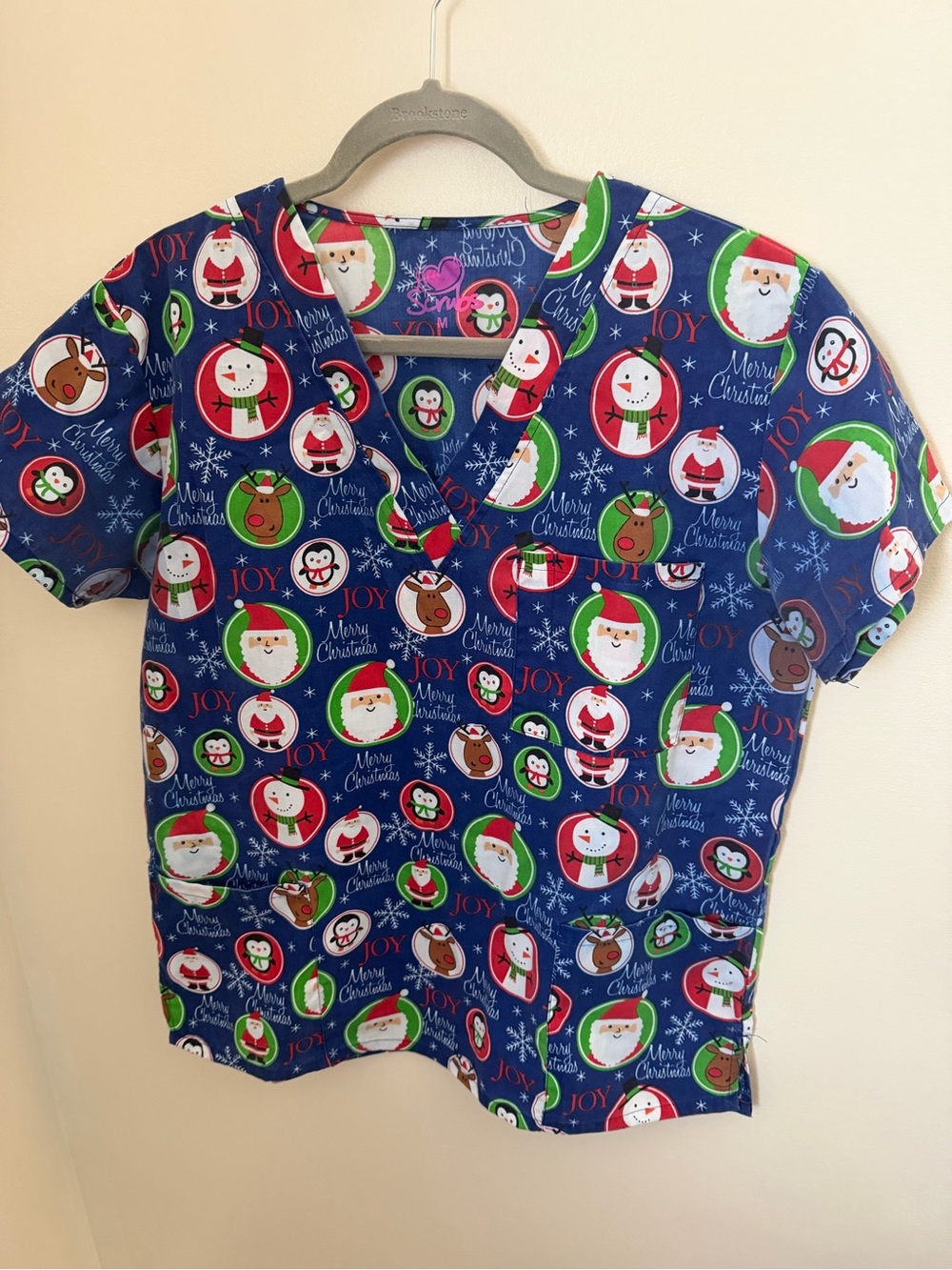 Scrub Top Blue Holiday Christmas Characters